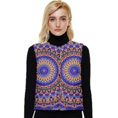 Mandala Kaleidoscope Background Women s Short Button Up Puffer Vest