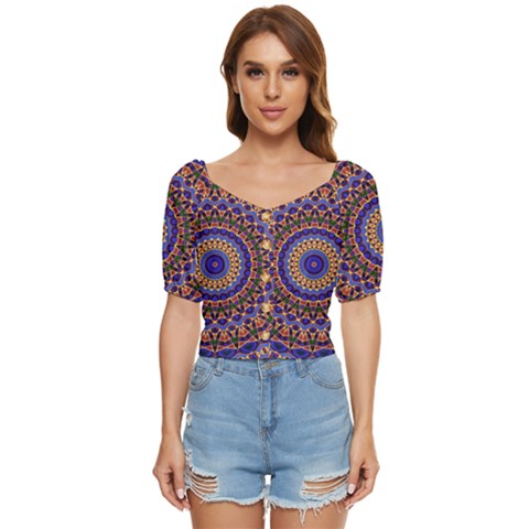 Mandala Kaleidoscope Background Button Up Blouse by Jancukart