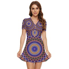 Mandala Kaleidoscope Background V-Neck High Waist Chiffon Mini Dress