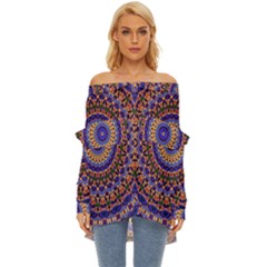Mandala Kaleidoscope Background Off Shoulder Chiffon Pocket Shirt