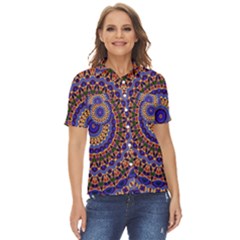 Mandala Kaleidoscope Background Women s Short Sleeve Double Pocket Shirt