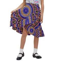 Mandala Kaleidoscope Background Kids  Ruffle Flared Wrap Midi Skirt