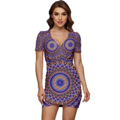 Mandala Kaleidoscope Background Low Cut Cap Sleeve Mini Dress