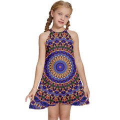Mandala Kaleidoscope Background Kids  Halter Collar Waist Tie Chiffon Dress