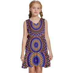 Mandala Kaleidoscope Background Kids  Sleeveless Tiered Mini Dress