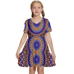 Mandala Kaleidoscope Background Kids  Short Sleeve Tiered Mini Dress