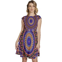 Mandala Kaleidoscope Background Cap Sleeve High Waist Dress