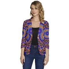 Mandala Kaleidoscope Background Women s One-Button 3/4 Sleeve Short Jacket