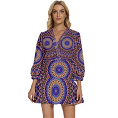 Mandala Kaleidoscope Background V-Neck Placket Mini Dress