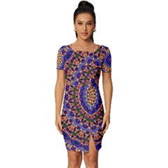 Mandala Kaleidoscope Background Fitted Knot Split End Bodycon Dress