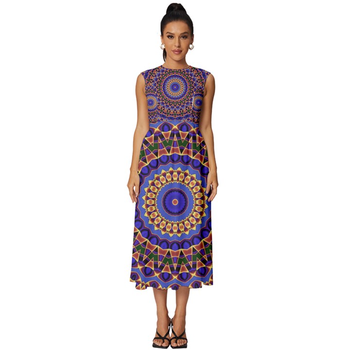 Mandala Kaleidoscope Background Sleeveless Round Neck Midi Dress