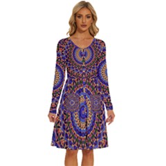 Mandala Kaleidoscope Background Long Sleeve Dress With Pocket