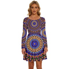 Mandala Kaleidoscope Background Long Sleeve Wide Neck Velvet Dress