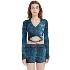 Path Forest Wood Light Night Velvet Wrap Crop Top And Shorts Set