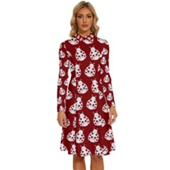 Ladybug Vector Geometric Tile Pattern Long Sleeve Shirt Collar A-line Dress