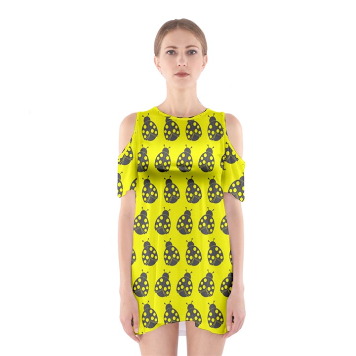 Ladybug Vector Geometric Tile Pattern Shoulder Cutout One Piece Dress