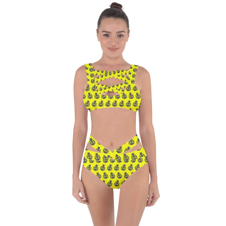 Ladybug Vector Geometric Tile Pattern Bandaged Up Bikini Set 