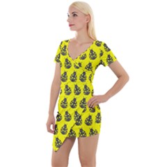 Ladybug Vector Geometric Tile Pattern Short Sleeve Asymmetric Mini Dress