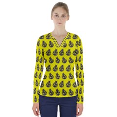 Ladybug Vector Geometric Tile Pattern V-Neck Long Sleeve Top