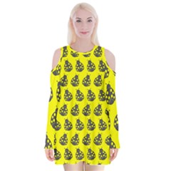 Ladybug Vector Geometric Tile Pattern Velvet Long Sleeve Shoulder Cutout Dress by GardenOfOphir