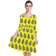 Ladybug Vector Geometric Tile Pattern Quarter Sleeve Waist Band Dress