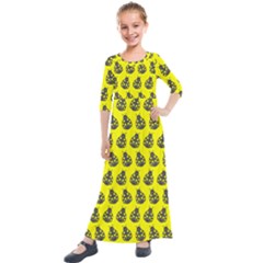 Ladybug Vector Geometric Tile Pattern Kids  Quarter Sleeve Maxi Dress by GardenOfOphir