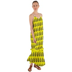 Ladybug Vector Geometric Tile Pattern Cami Maxi Ruffle Chiffon Dress