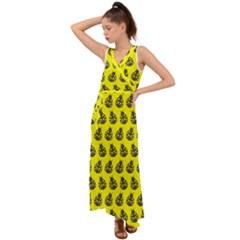 Ladybug Vector Geometric Tile Pattern V-Neck Chiffon Maxi Dress