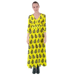 Ladybug Vector Geometric Tile Pattern Button Up Maxi Dress