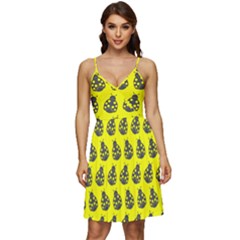 Ladybug Vector Geometric Tile Pattern V-Neck Pocket Summer Dress 