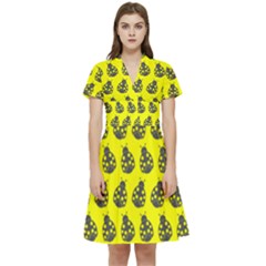 Ladybug Vector Geometric Tile Pattern Short Sleeve Waist Detail Dress