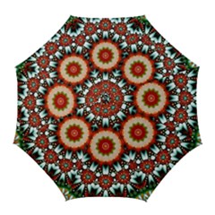 Kaleidoscope Floral Pattern Rosette Golf Umbrellas by Jancukart