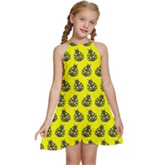 Ladybug Vector Geometric Tile Pattern Kids  Halter Collar Waist Tie Chiffon Dress