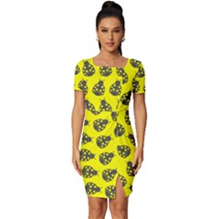 Ladybug Vector Geometric Tile Pattern Fitted Knot Split End Bodycon Dress