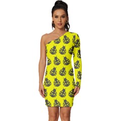 Ladybug Vector Geometric Tile Pattern Long Sleeve One Shoulder Mini Dress