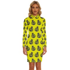 Ladybug Vector Geometric Tile Pattern Long Sleeve Shirt Collar Bodycon Dress