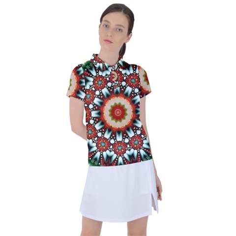 Kaleidoscope Floral Pattern Rosette Women s Polo Tee by Jancukart