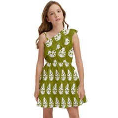 Ladybug Vector Geometric Tile Pattern Kids  One Shoulder Party Dress by GardenOfOphir
