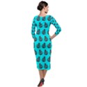 Ladybug Vector Geometric Tile Pattern Quarter Sleeve Midi Velour Bodycon Dress View2