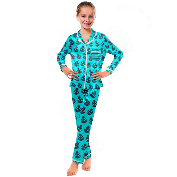 Ladybug Vector Geometric Tile Pattern Kid s Satin Long Sleeve Pajamas Set