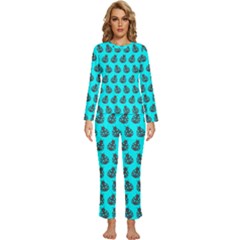 Ladybug Vector Geometric Tile Pattern Womens  Long Sleeve Lightweight Pajamas Set