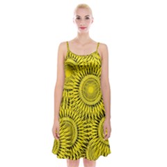 Abstract Sun Pattern Yellow Background Spaghetti Strap Velvet Dress