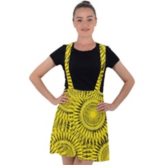 Abstract Sun Pattern Yellow Background Velvet Suspender Skater Skirt