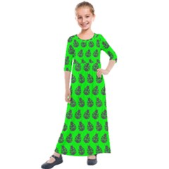 Ladybug Vector Geometric Tile Pattern Kids  Quarter Sleeve Maxi Dress by GardenOfOphir