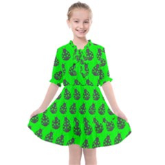 Ladybug Vector Geometric Tile Pattern Kids  All Frills Chiffon Dress by GardenOfOphir