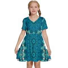Kaleidoscope Mandala Ornament Kids  Short Sleeve Tiered Mini Dress