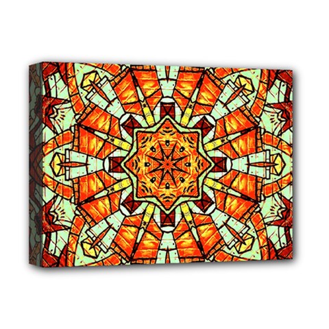 Kaleidoscope Floral Pattern Rosette Deluxe Canvas 16  X 12  (stretched)  by Jancukart