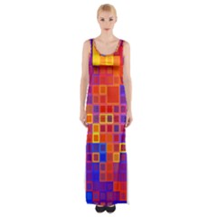 Squares Geometric Colorful Fluorescent Thigh Split Maxi Dress