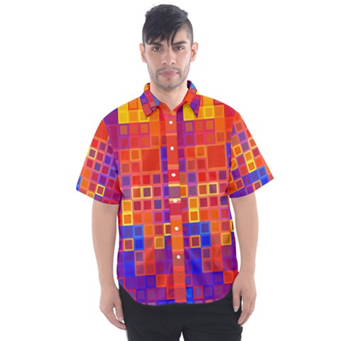 Squares Geometric Colorful Fluorescent Men s Short Sleeve Shirt by Jancukart
