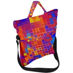 Squares Geometric Colorful Fluorescent Fold Over Handle Tote Bag by Jancukart